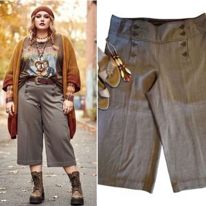 Lane Bryant Y2K Brown Sailor Front High Rise Wide Leg Capri Pants Plussize 14